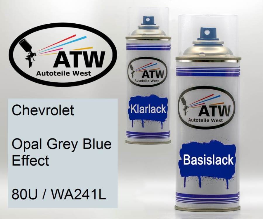Chevrolet, Opal Grey Blue Effect, 80U / WA241L: 400ml Sprühdose + 400ml Klarlack - Set, von ATW Autoteile West.